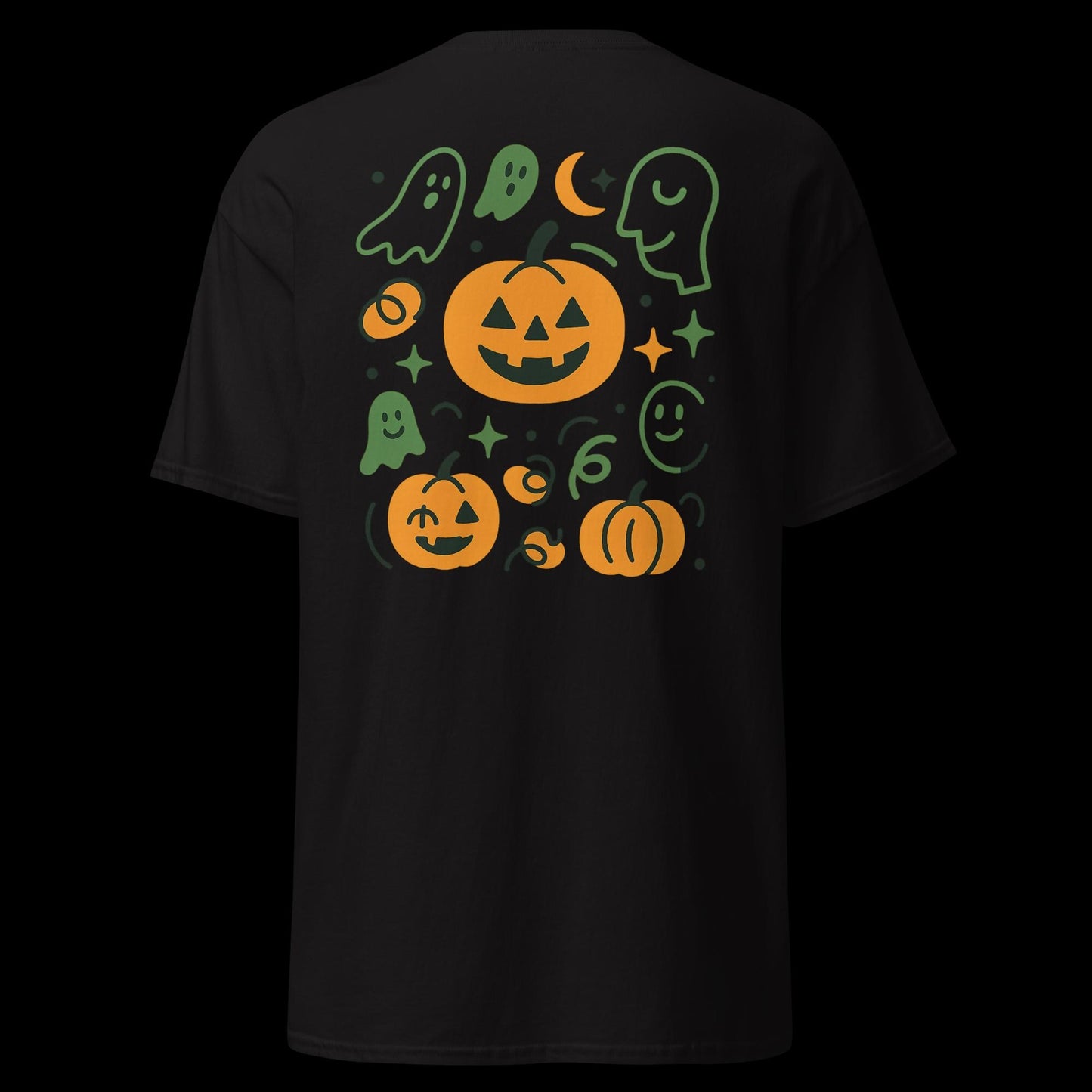 Unisex Classic Tee – Embroidered Logo Front & Halloween Doodle Back Print | Deux Doodles Limited Edition