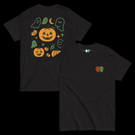 Unisex Classic Tee – Embroidered Logo Front & Halloween Doodle Back Print | Deux Doodles Limited Edition